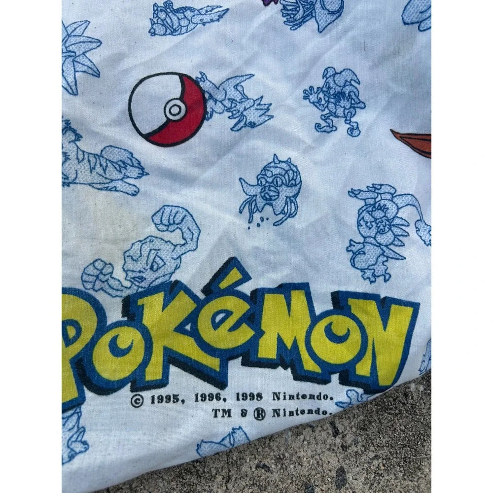 Nintendo Pokemon Flat Sheet Twin White 1998 Vintage Gengar Pikachu Kids Bedding